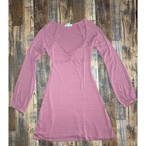 Billabong Womens M Long Sleeve Mini Dress Ribbed Knit Sweetheart Neckline‎ Mauve